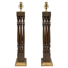 Pair of 20th Century Wood Bundle Prickets as Lamps