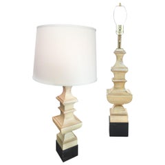 Used Pair of 20th Century Wood Chess Piece Column Table Lamps