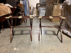 Pair of 20th Century Wood Folding Luggage Racks, Green Floral Fabric