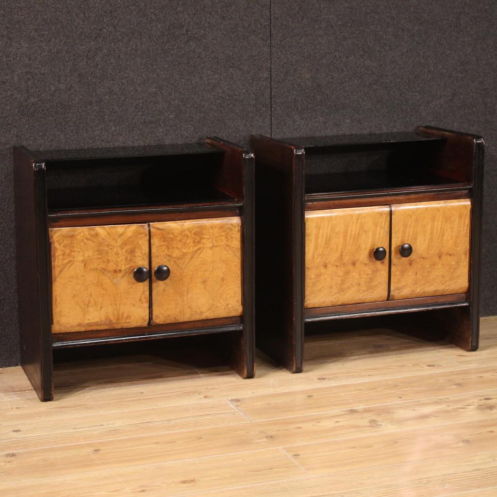 Art Déco Pair of 20th Century Wood French Art Deco Style Bedside Tables, 1950 in vendita