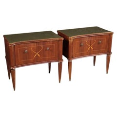 Pair of 20th Century Wood Glass Top Italian Bedside Tables Style Paolo Buffa