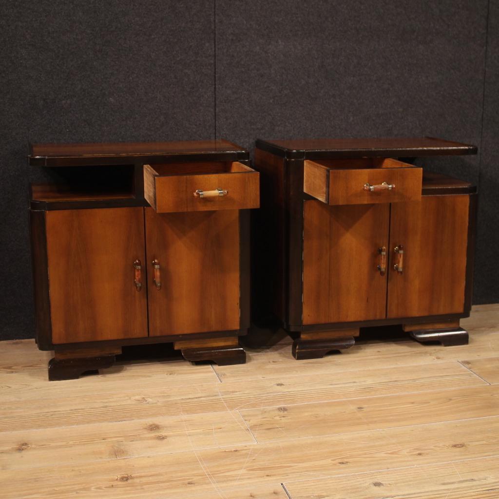 Pair of 20th Century Wood Italian Art Deco Style Bedside Tables, 1950s For Sale 8