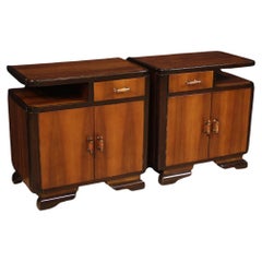 Vintage Pair of 20th Century Wood Italian Art Deco Style Bedside Tables, 1950s