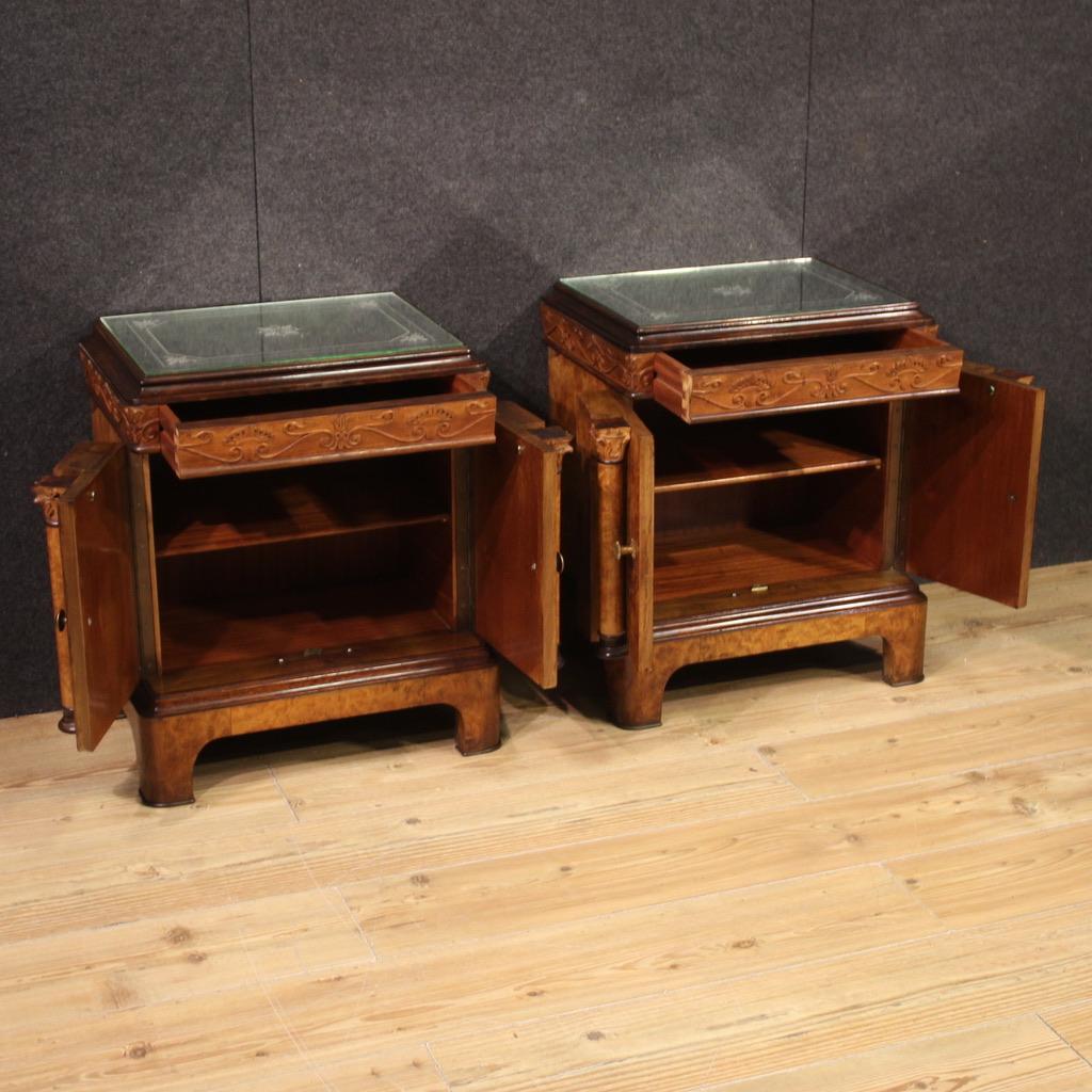 Glass Pair of 20th Century Wood Italian Cantù Empire Style Night Stands, 1960s For Sale