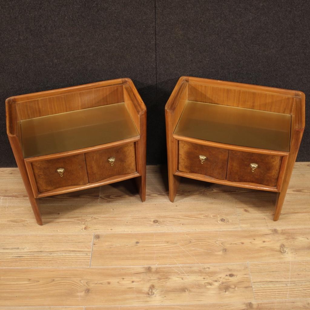 Glass Pair of 20th Century Wood Italian Design Bedside Tables, 1960