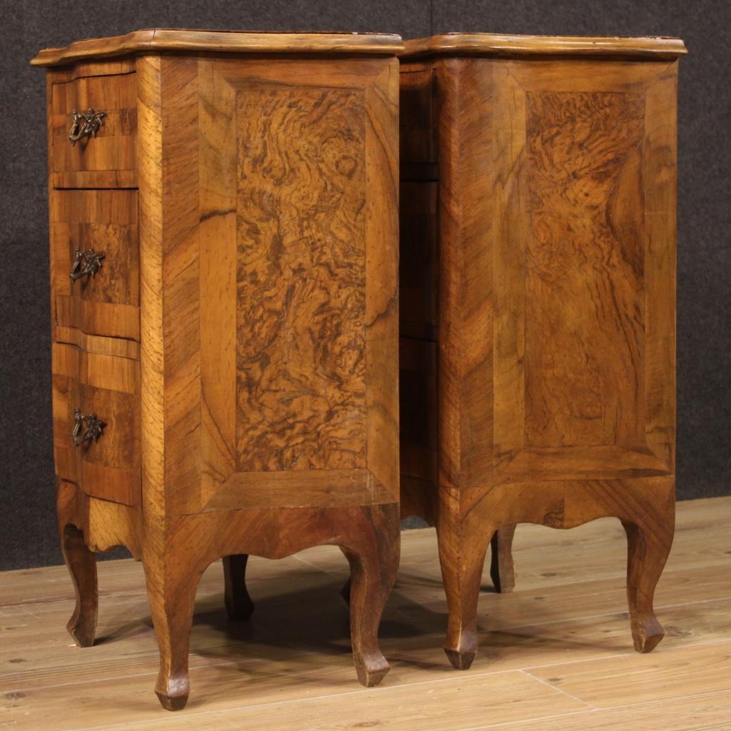 Italian Pair of 20th Century Wood Venetian Bedside Tables, 1950