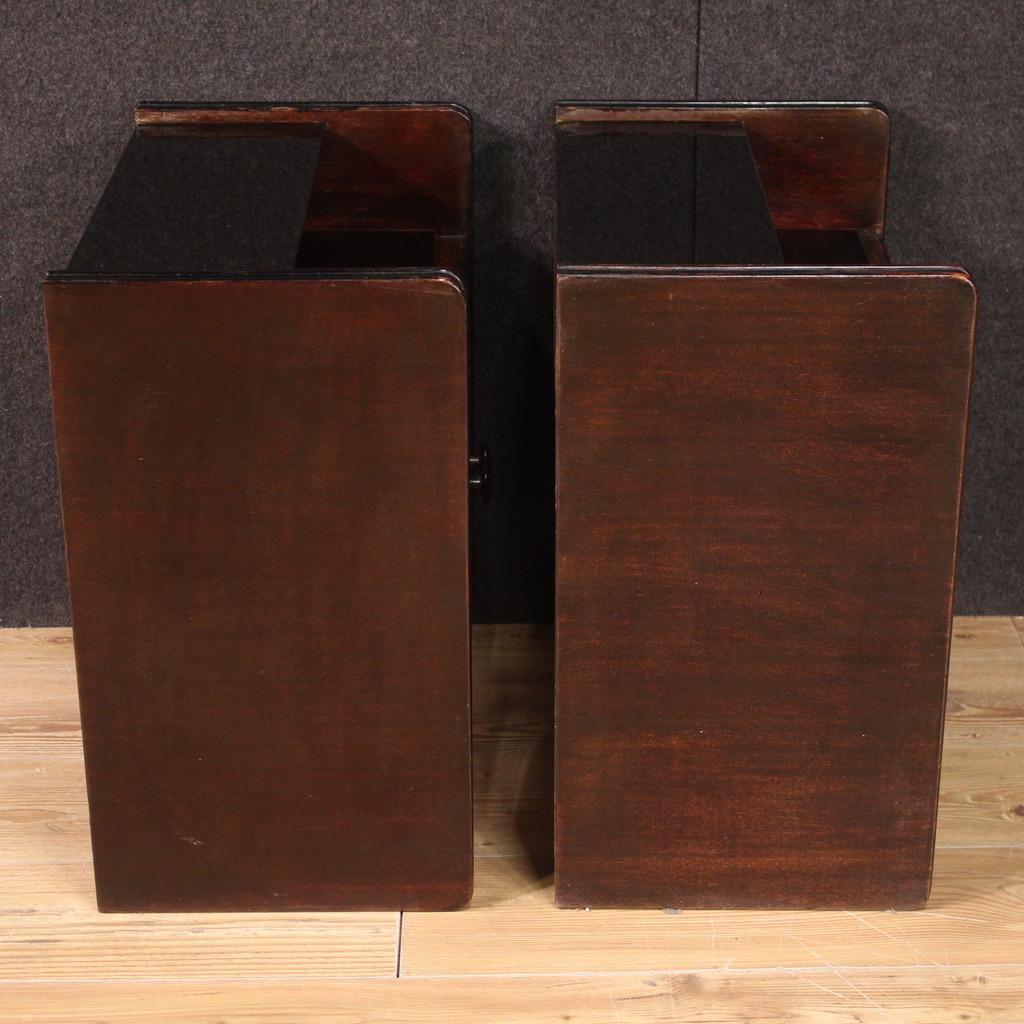 Pair of 20th Century Wood with Glass Top French Art Deco Style Bedside Tables For Sale 6