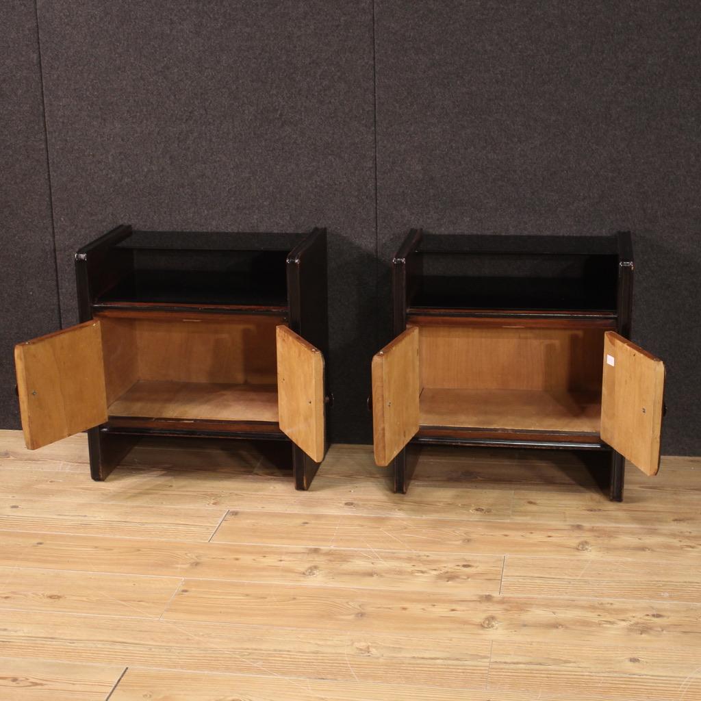 Pair of 20th Century Wood with Glass Top French Art Deco Style Bedside Tables For Sale 7
