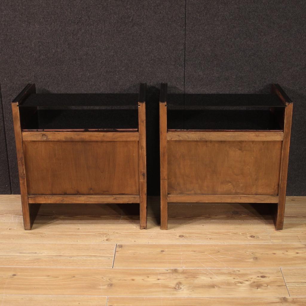 Pair of 20th Century Wood with Glass Top French Art Deco Style Bedside Tables For Sale 8