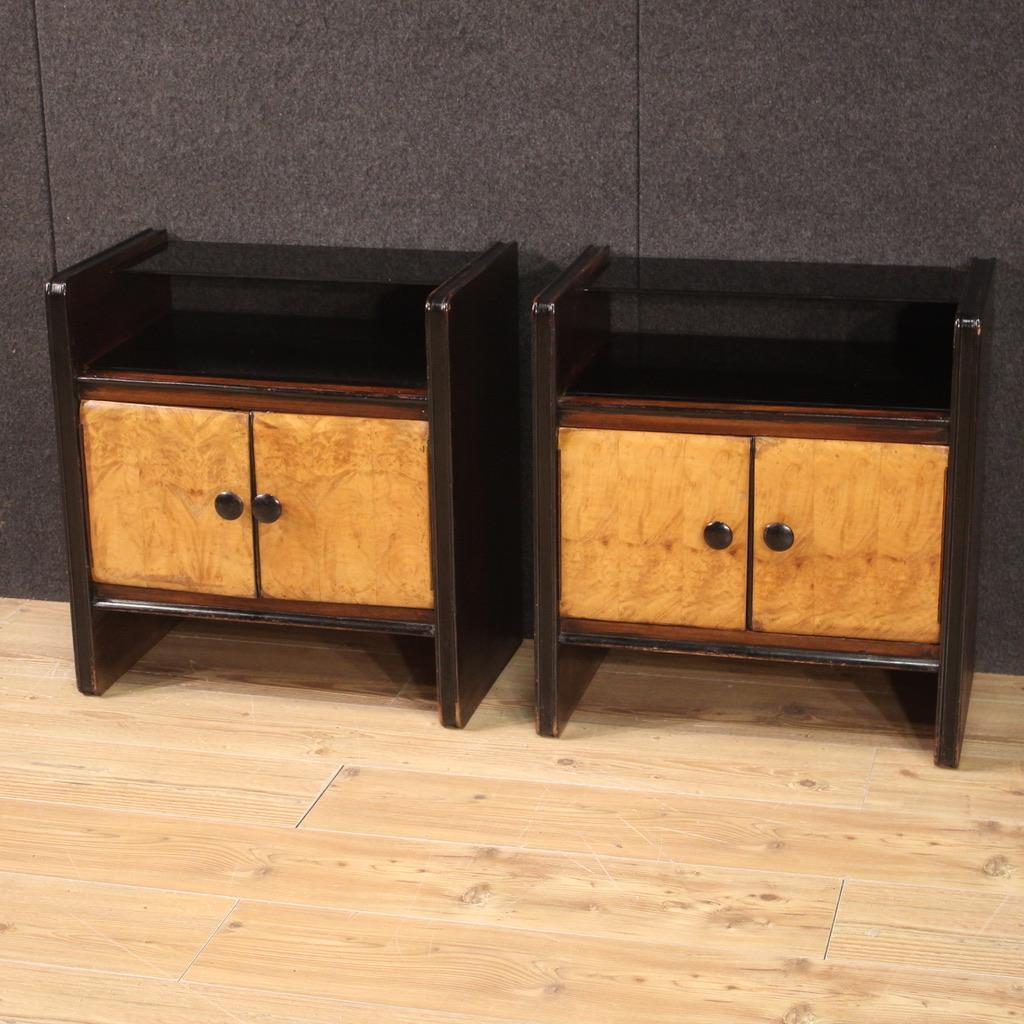 Pair of 20th Century Wood with Glass Top French Art Deco Style Bedside Tables For Sale 2