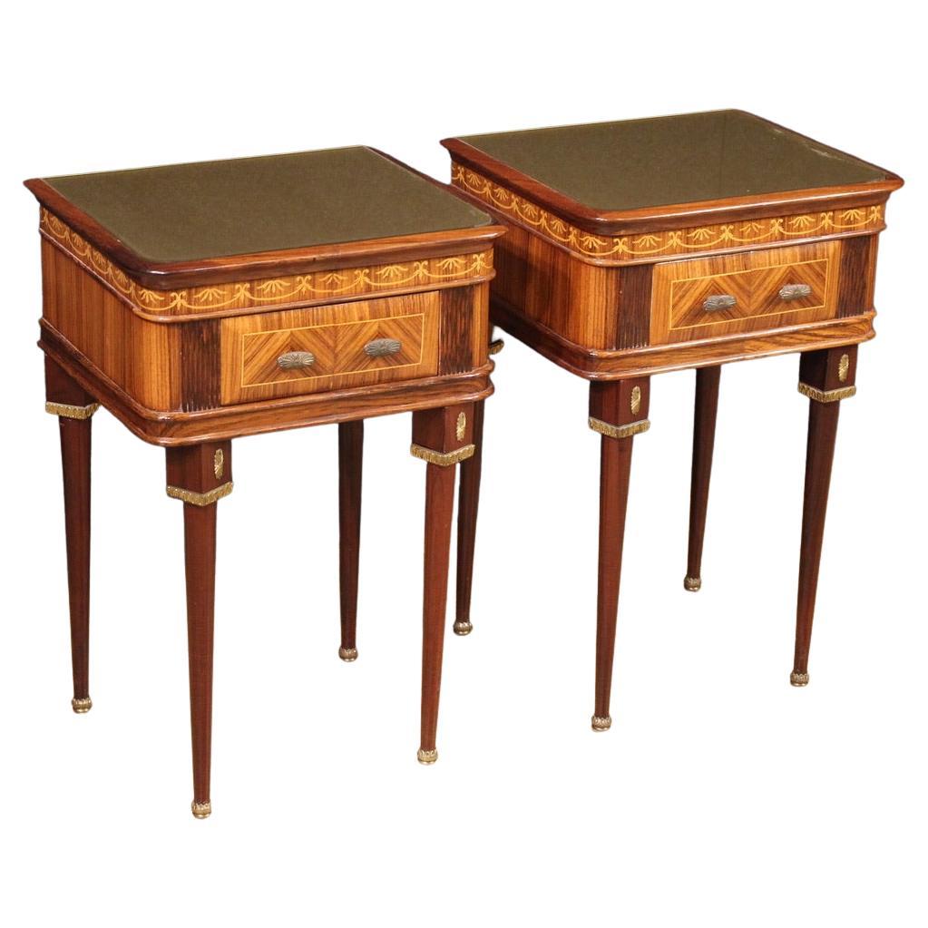 Pair of 20th Century Wood with Glass Top Italian Night Stands, 1960s