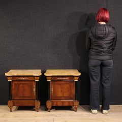 Pair of 20th Century Wood with Marble Top Italian Bedside Tables, 1980s
