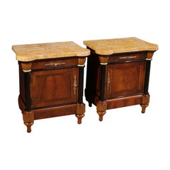 Pair of 20th Century Wood with Marble Top Italian Bedside Tables, 1980s