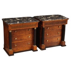 Pair of 20th Century Wood with Marble Top Italian Empire Style Nightstands, 1970s