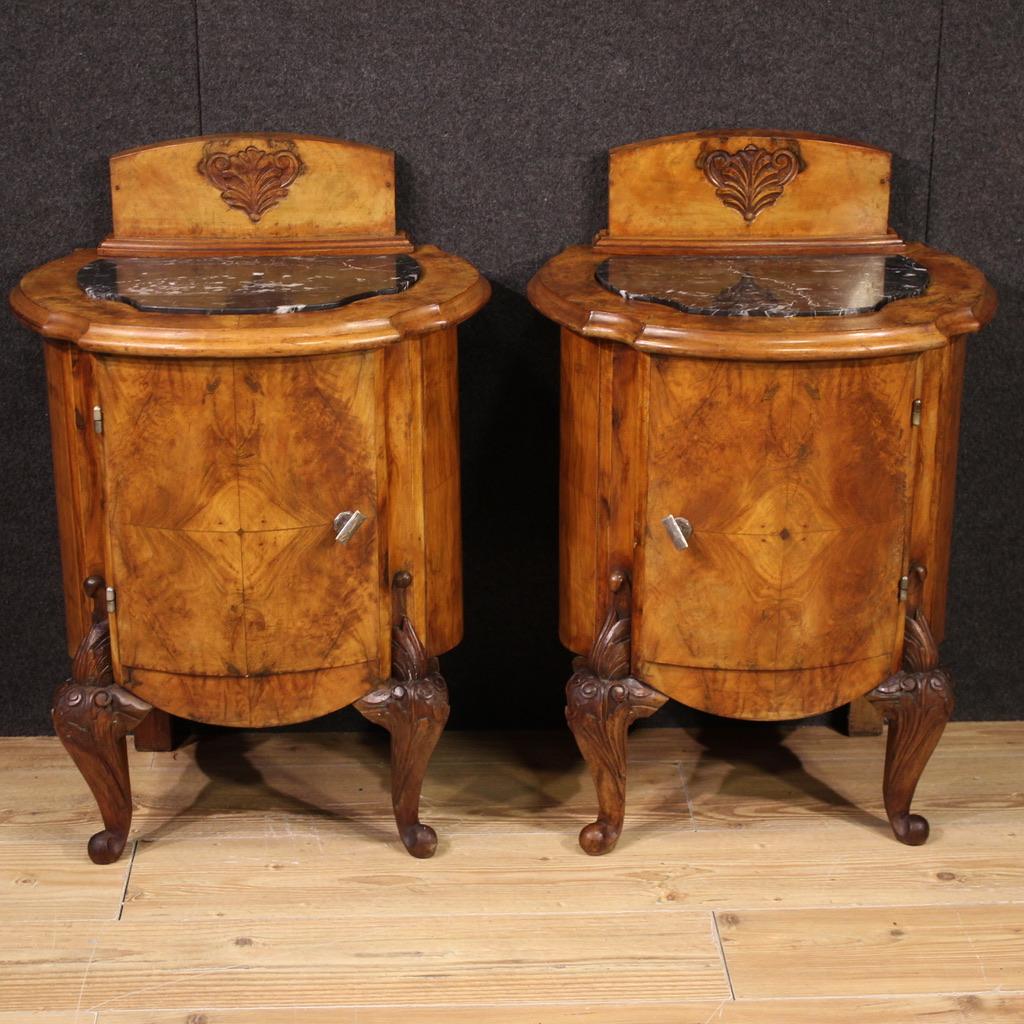 Pair of 20th Century Wood with Marble Top Italian Night Stands, 1950 In condizioni buone in vendita a Vicoforte, Piedmont