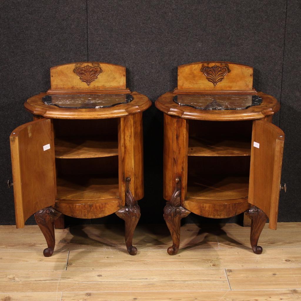 Mid-20th Century Pair of 20th Century Wood with Marble Top Italian Night Stands, 1950 in vendita