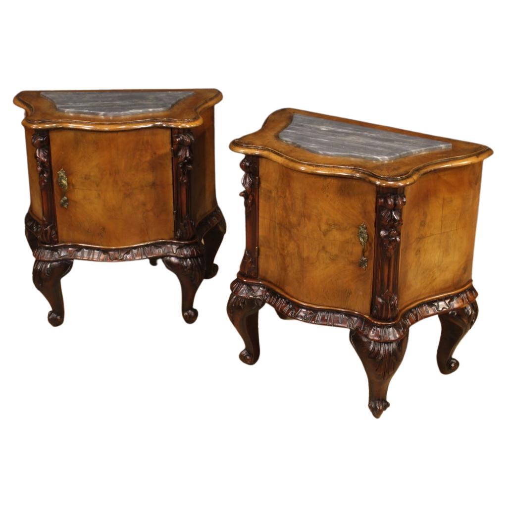Pair of 20th Century Wood with Marble Top Italian Night Stands, 1950
