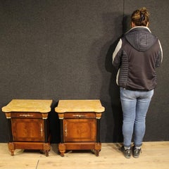 Pair of 20th Century Wood with Marble Top Italian Night Stands, 1970s