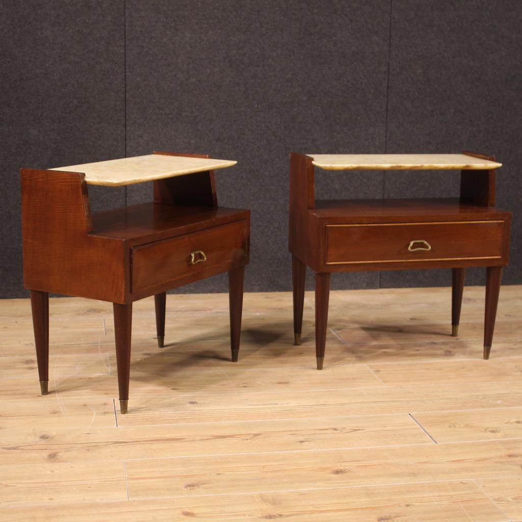 Pair of 20th Century Wood with Onyx Top Italian Design Bedside Tables, 1970 In Good Condition In Vicoforte, Piedmont