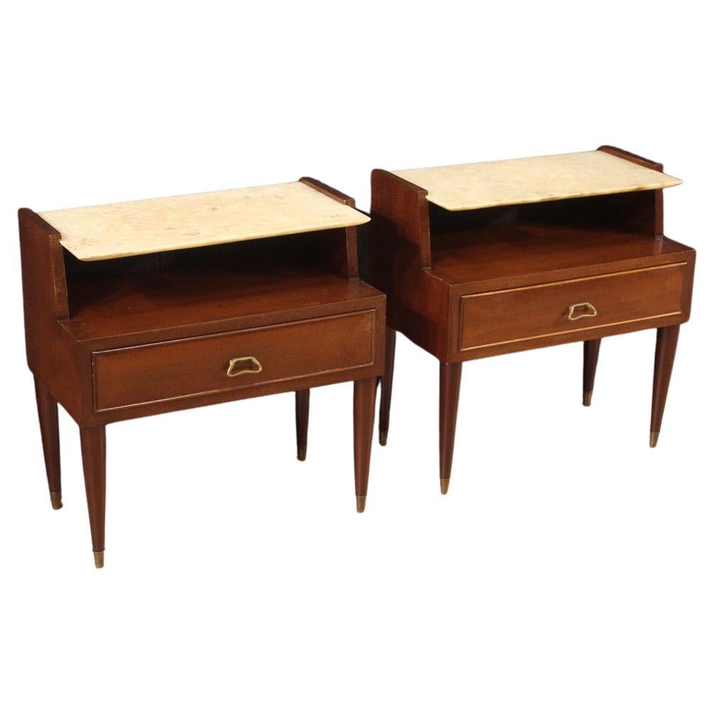 Pair of 20th Century Wood with Onyx Top Italian Design Bedside Tables, 1970