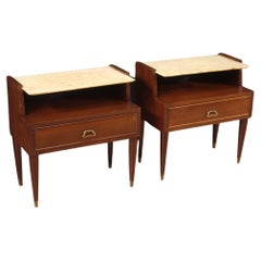 Vintage Pair of 20th Century Wood with Onyx Top Italian Design Bedside Tables, 1970