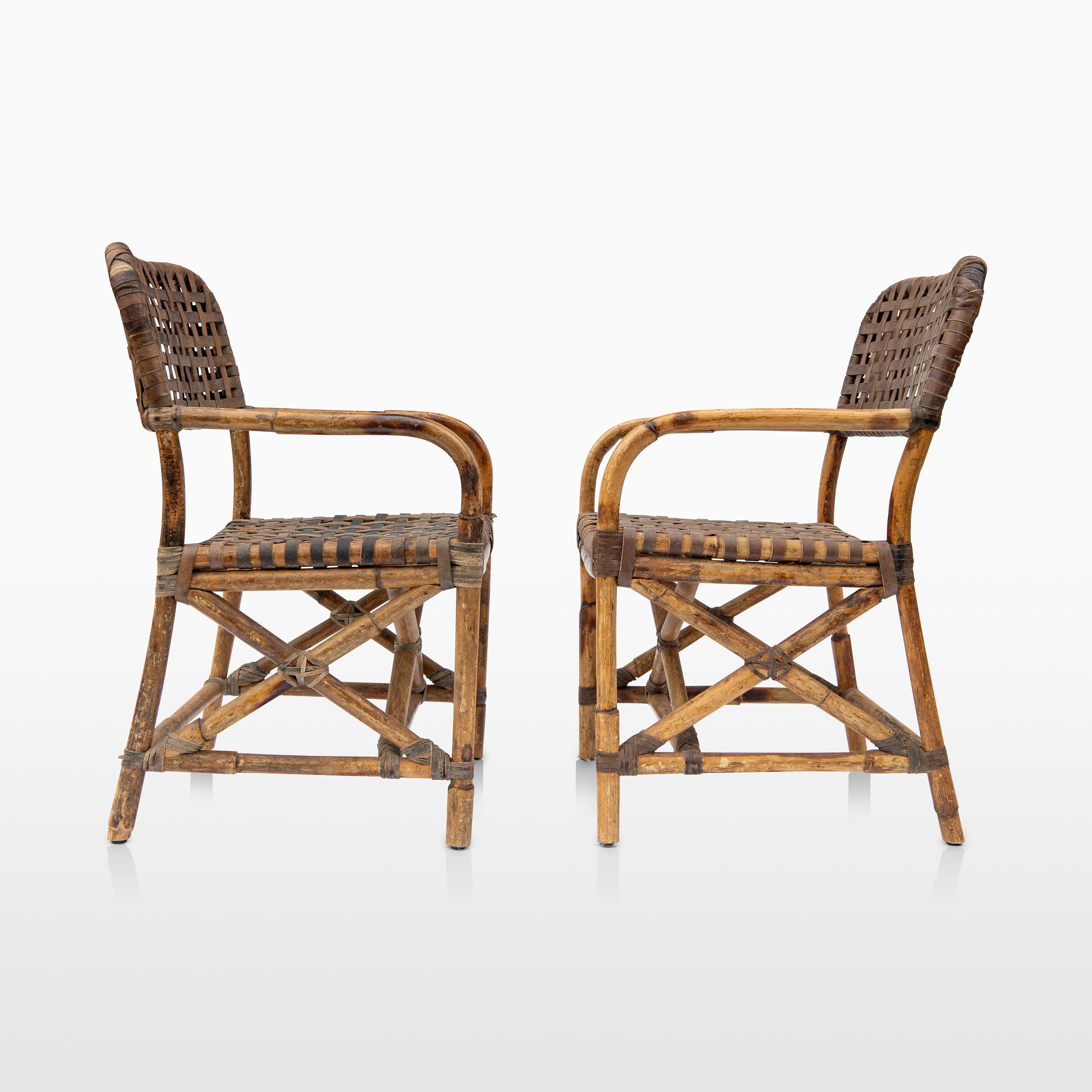 Pair of 20th Century Woven Leather Chairs By McGuire In Good Condition In Chicago, IL