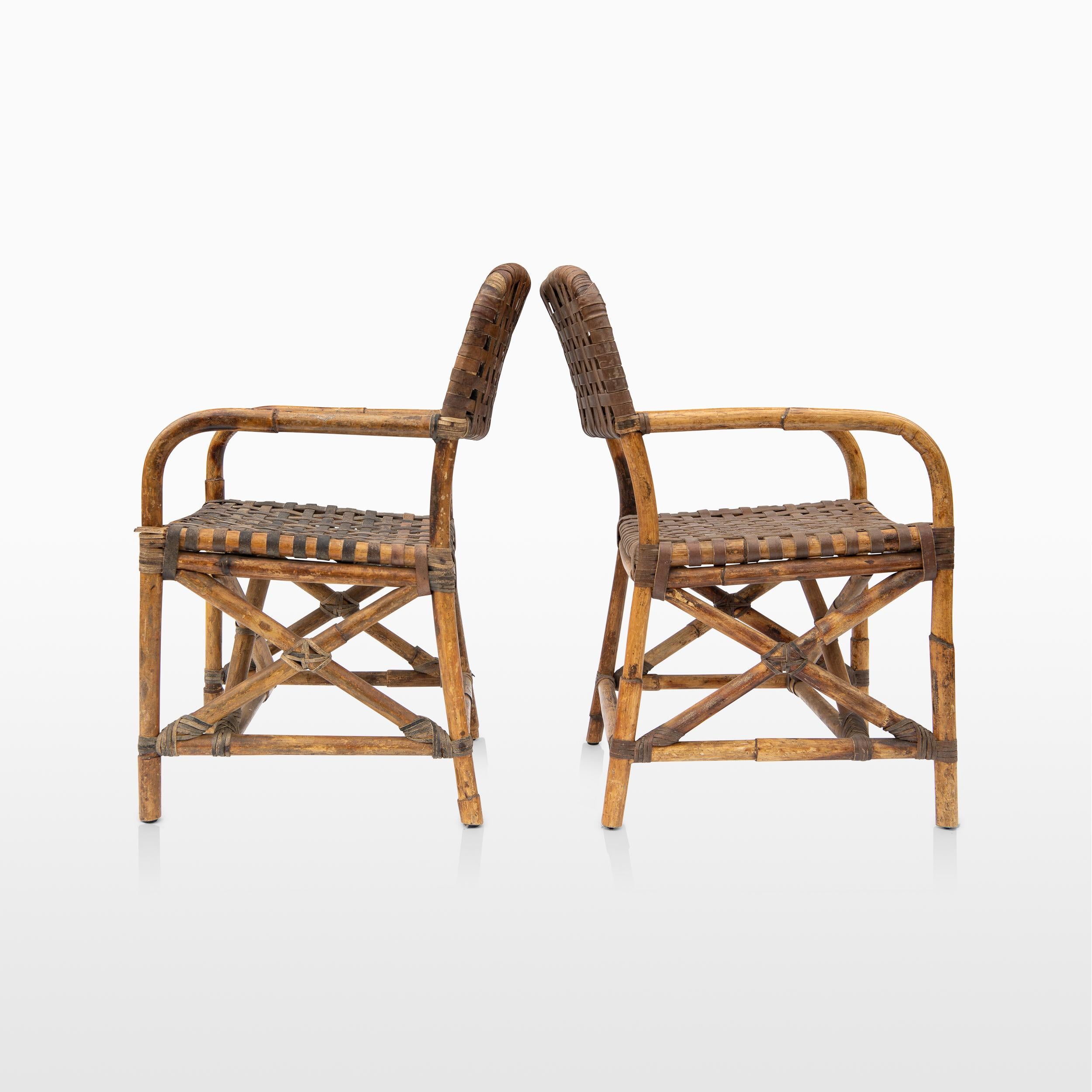 Pair of 20th Century Woven Leather Chairs By McGuire 1