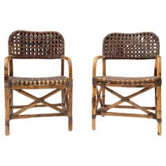 Pair of 20th Century Woven Leather Chairs By McGuire