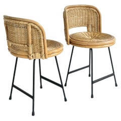 Used Pair of Mid Century Franco Albini Style Bamboo, Rattan and Iron Chairs