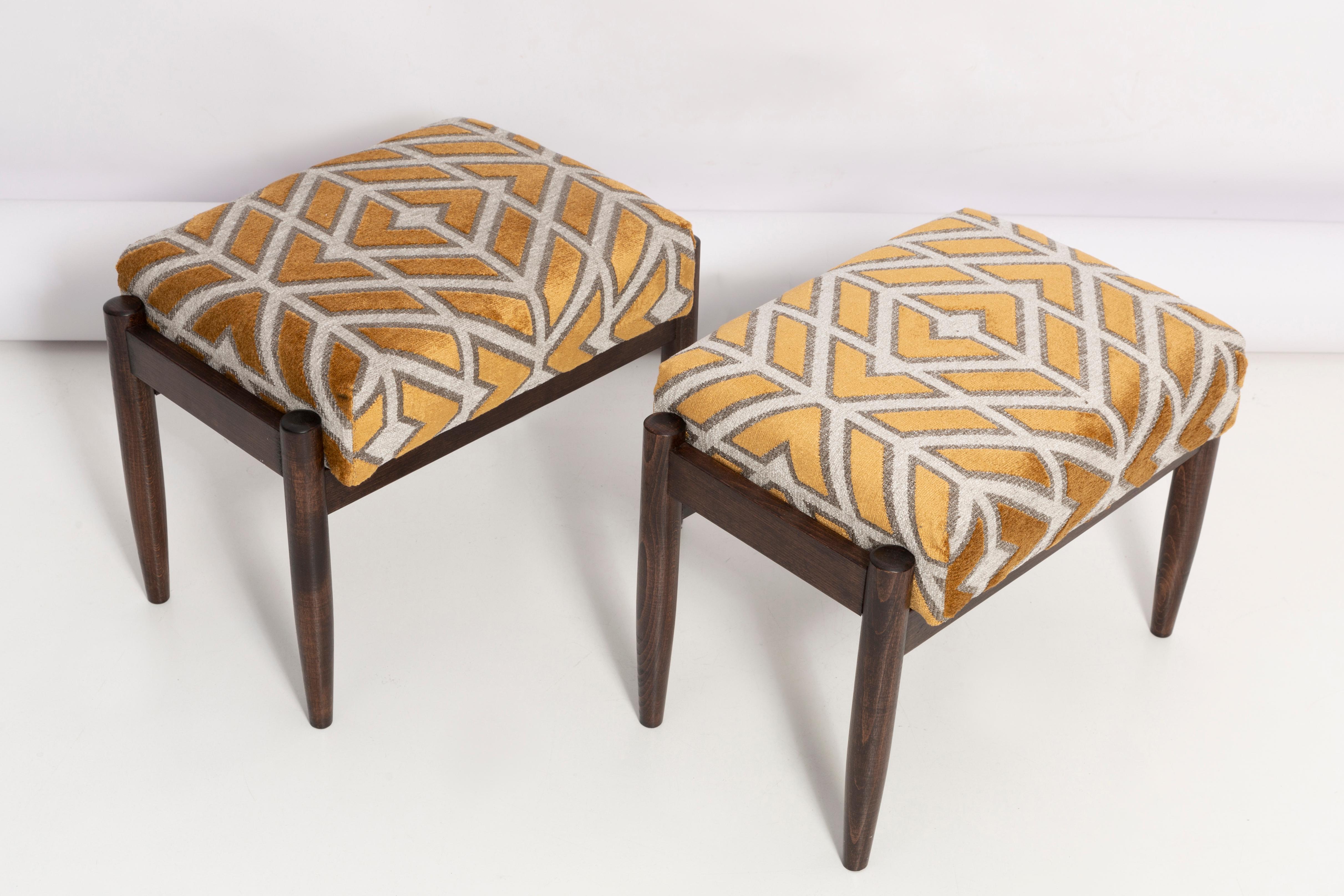 Pair of 20th Century Yellow Pattern Velvet Vintage Stools, Edmund Homa, 1960s For Sale 3