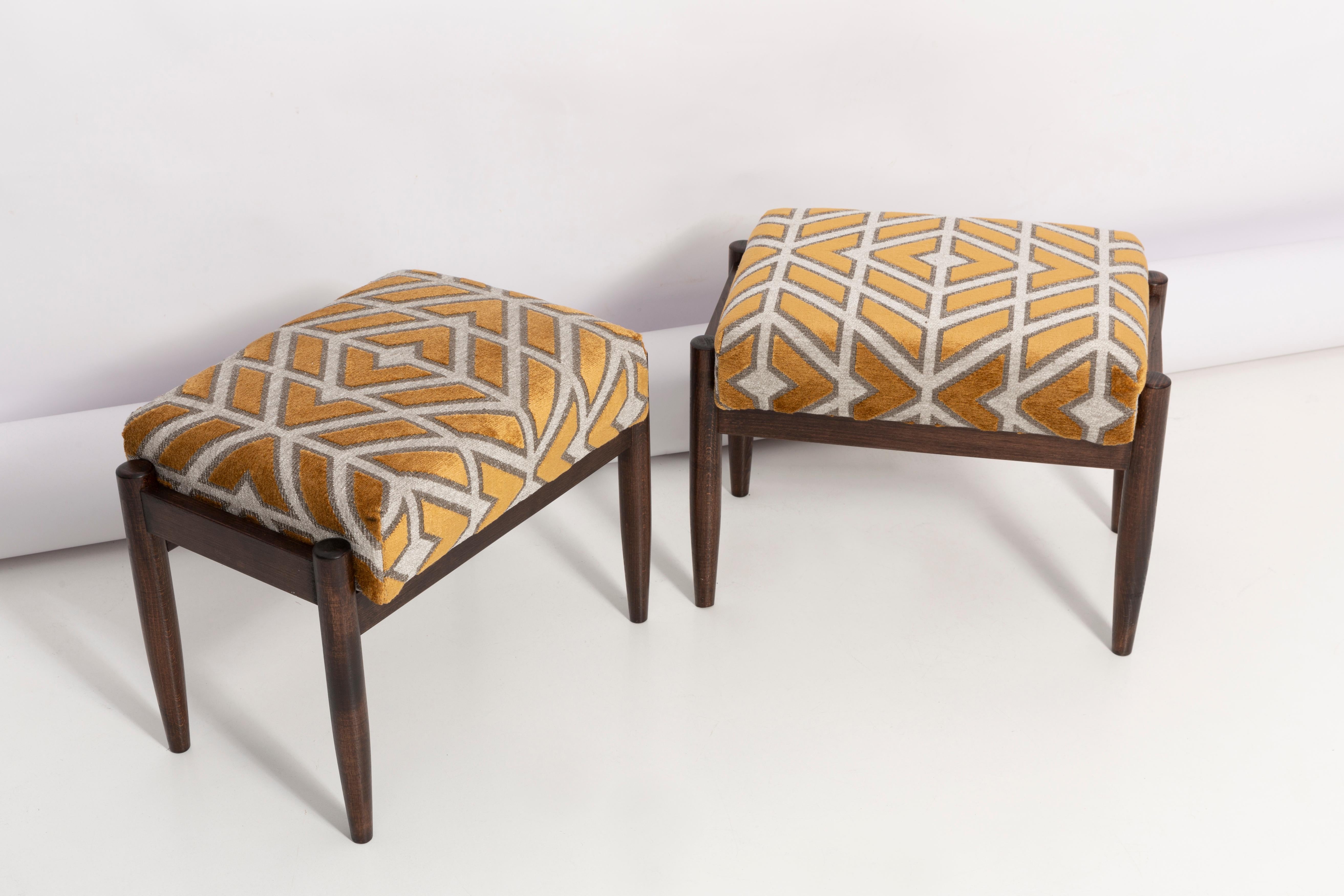 Fabric Pair of 20th Century Yellow Pattern Velvet Vintage Stools, Edmund Homa, 1960s For Sale