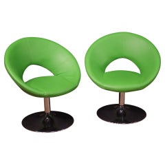 Pair of 20th Green Faux Leather and Metal Italian Modern Design Armchairs, 1980s