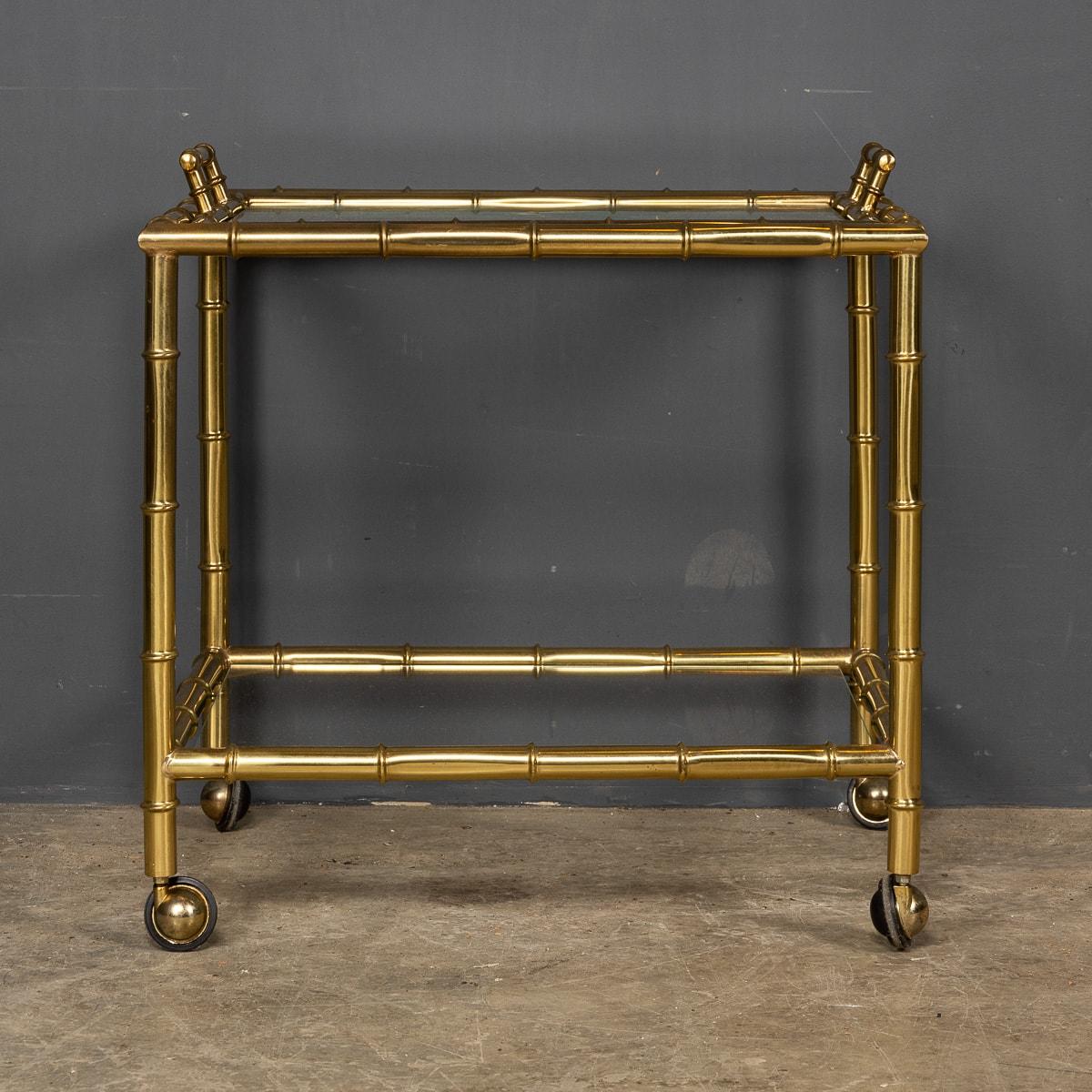 Pair of 20thc French Bamboo Effect Brass & Glass Pair of Drinks Trolleys, c 1970 For Sale 1