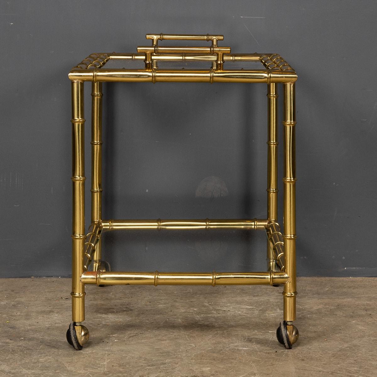 Pair of 20thc French Bamboo Effect Brass & Glass Pair of Drinks Trolleys, c 1970 For Sale 2
