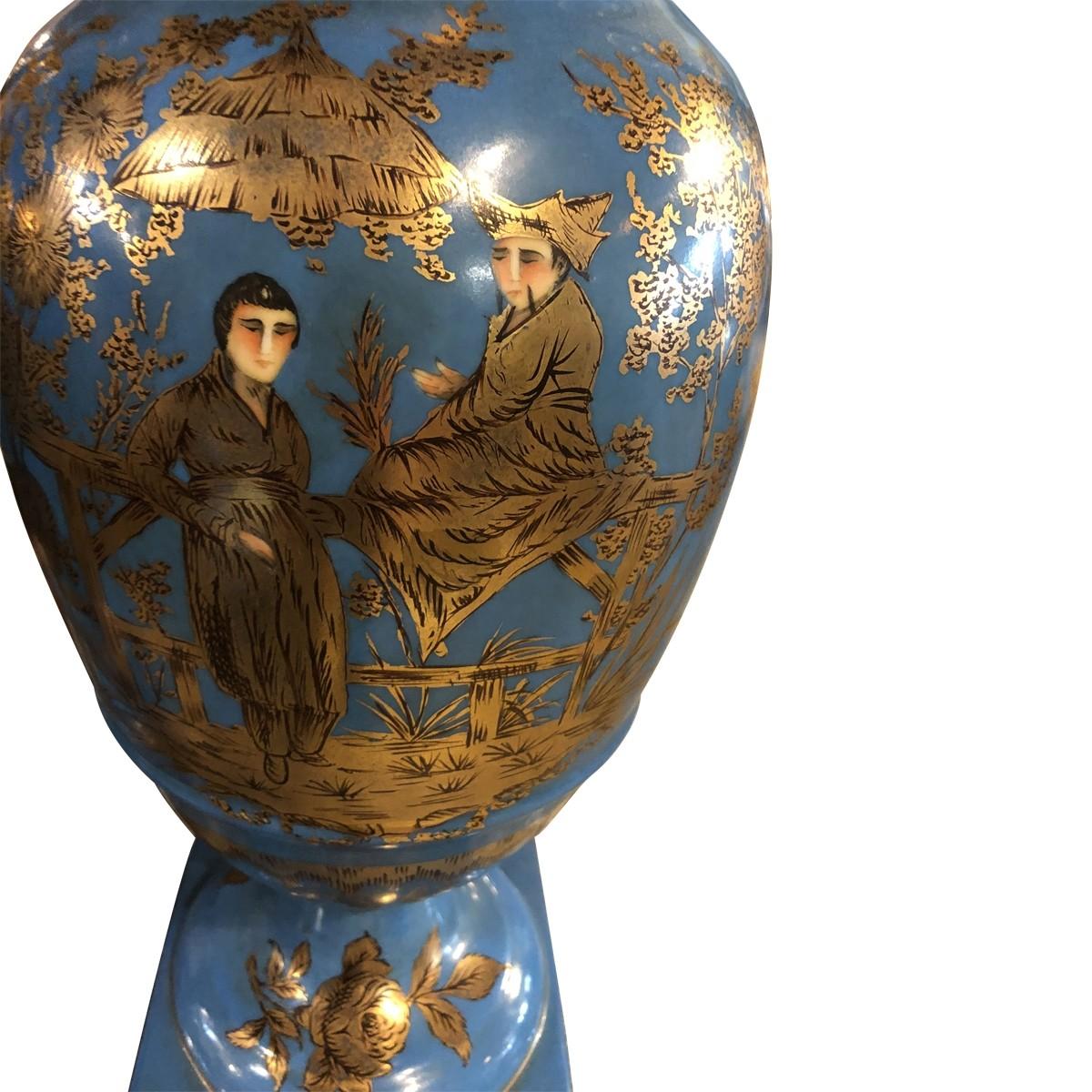 Pair of 20th Century French Chinoiserie Double Handle Vases For Sale 3