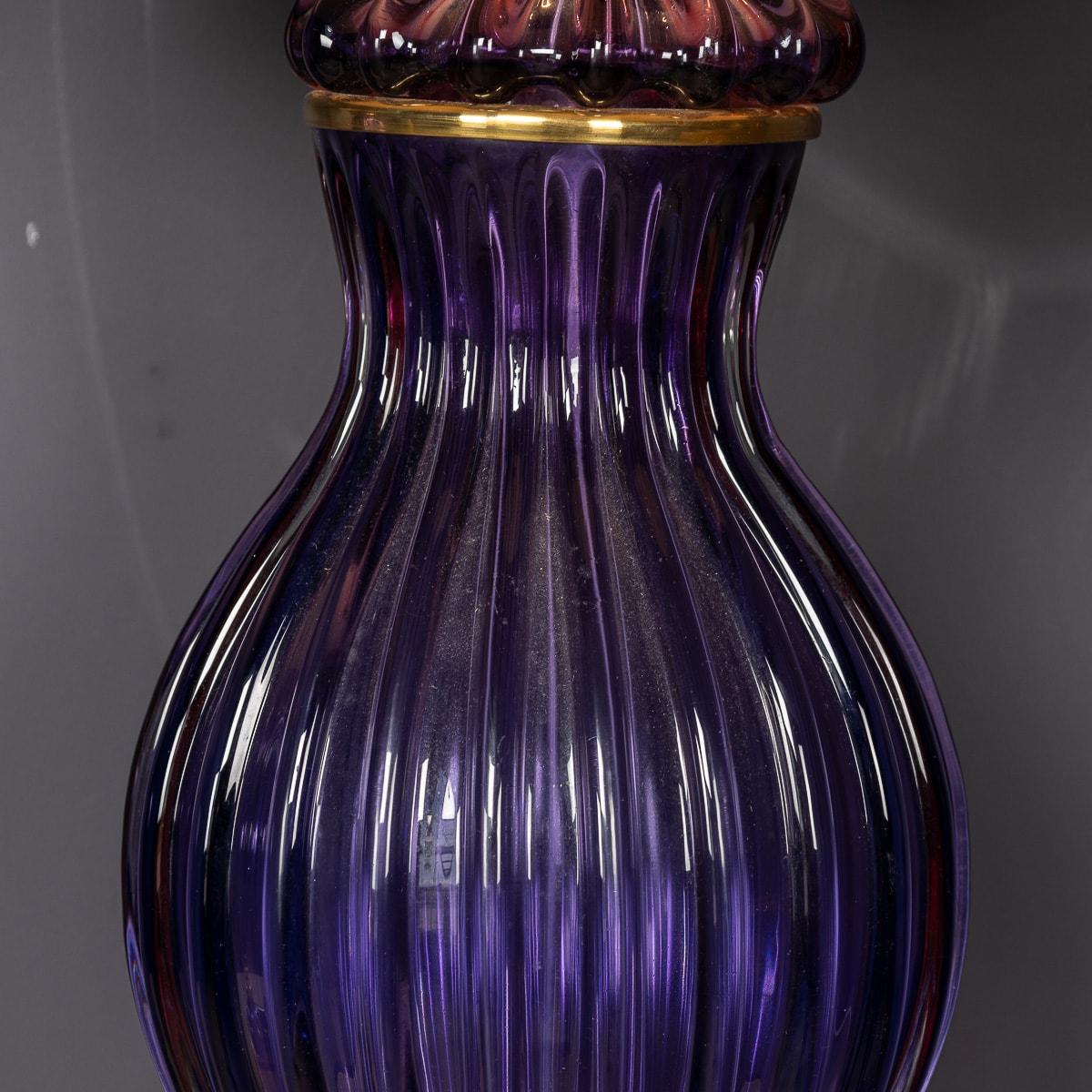 Pair Of 20thC Neoclassical Murano Glass Lamps With Peacock Feather Shades c.1950 5