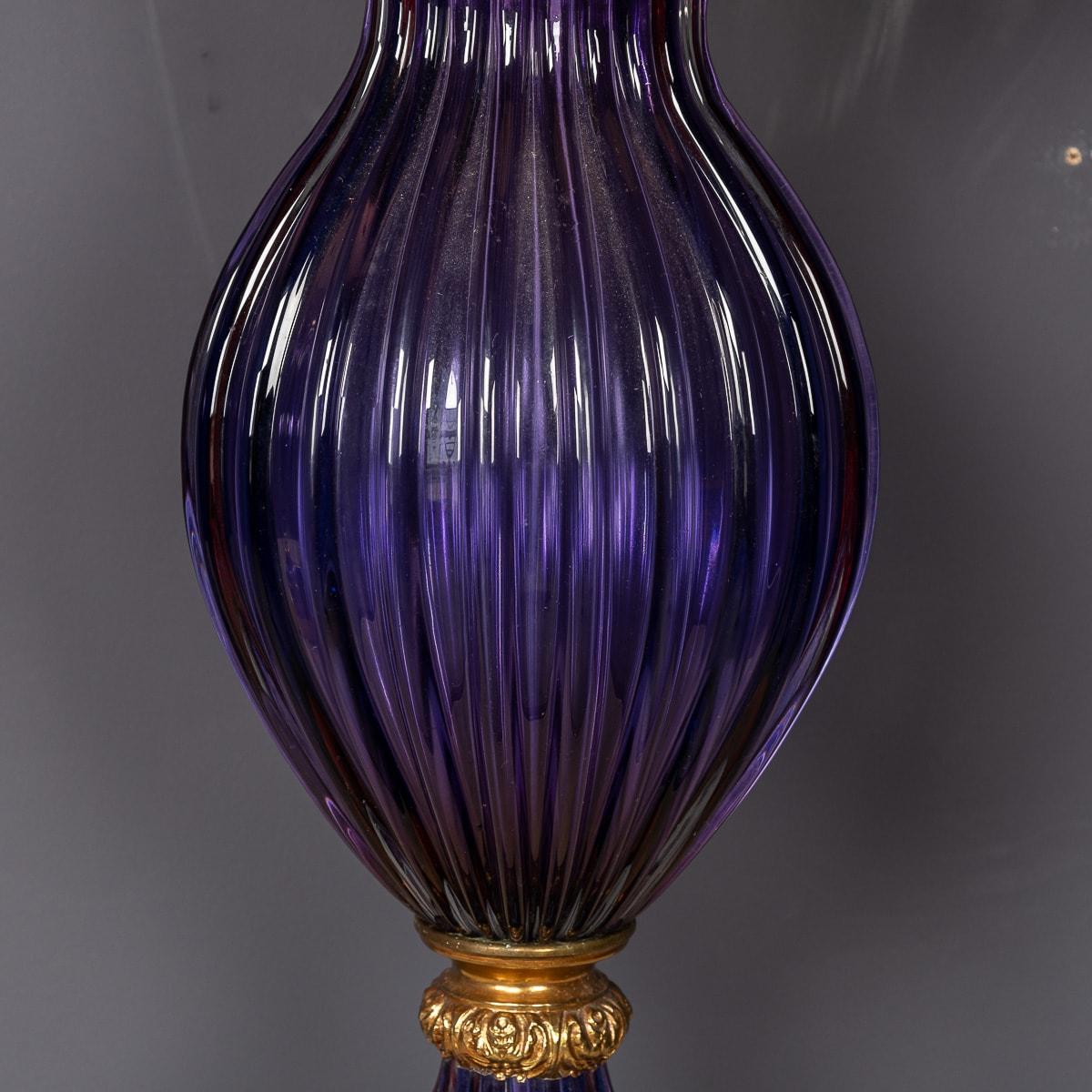 Pair Of 20thC Neoclassical Murano Glass Lamps With Peacock Feather Shades c.1950 6