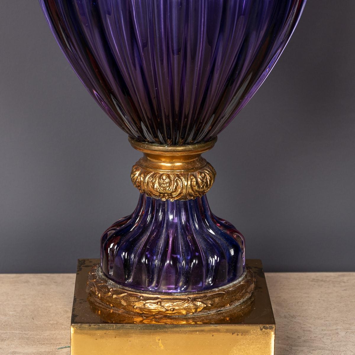 Pair Of 20thC Neoclassical Murano Glass Lamps With Peacock Feather Shades c.1950 7