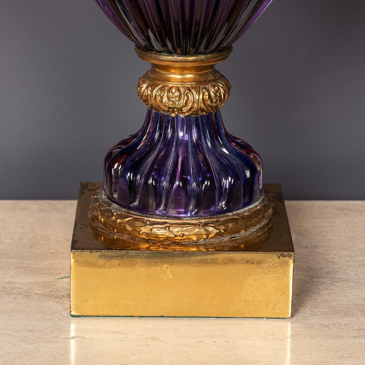 Pair Of 20thC Neoclassical Murano Glass Lamps With Peacock Feather Shades c.1950 8
