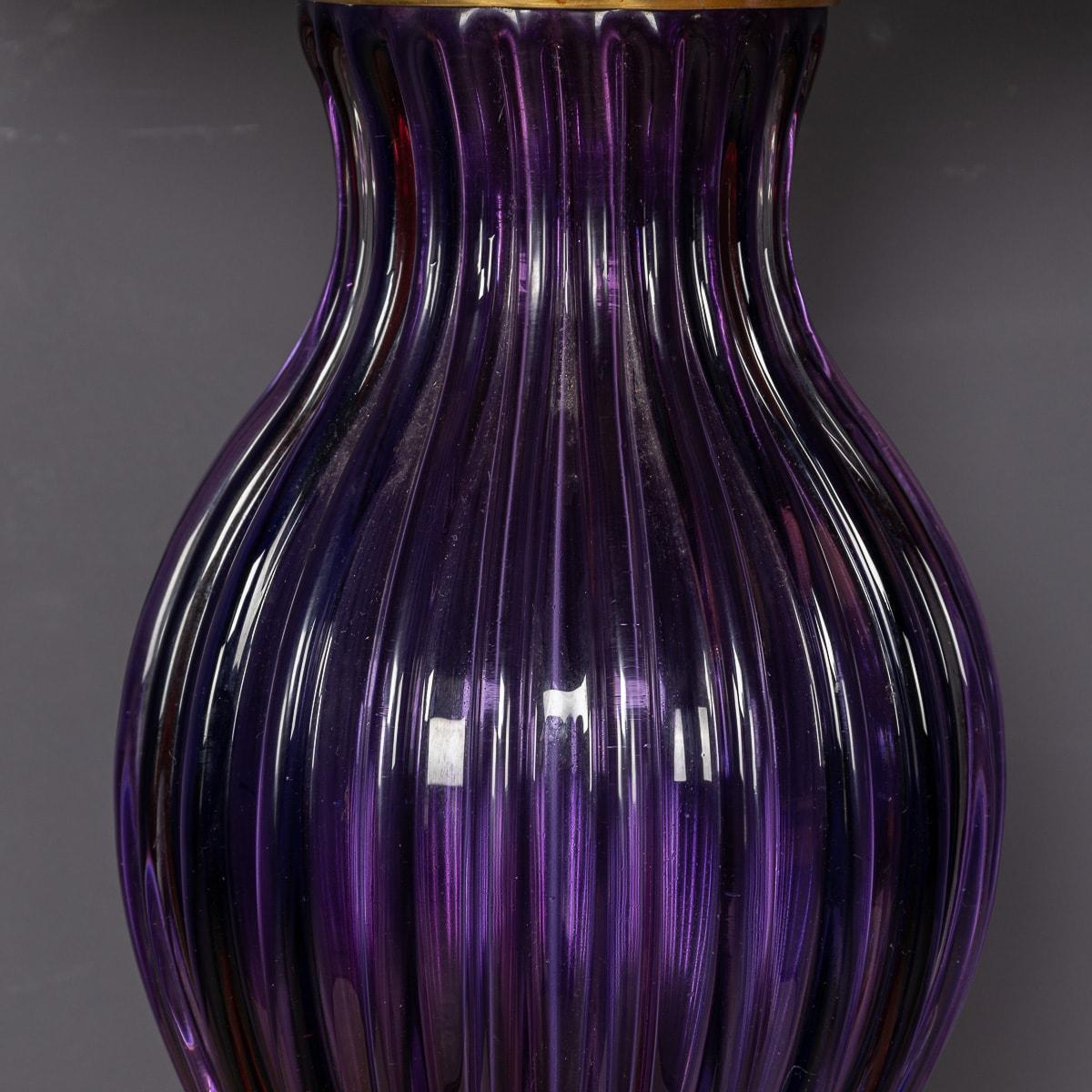 Pair Of 20thC Neoclassical Murano Glass Lamps With Peacock Feather Shades c.1950 10