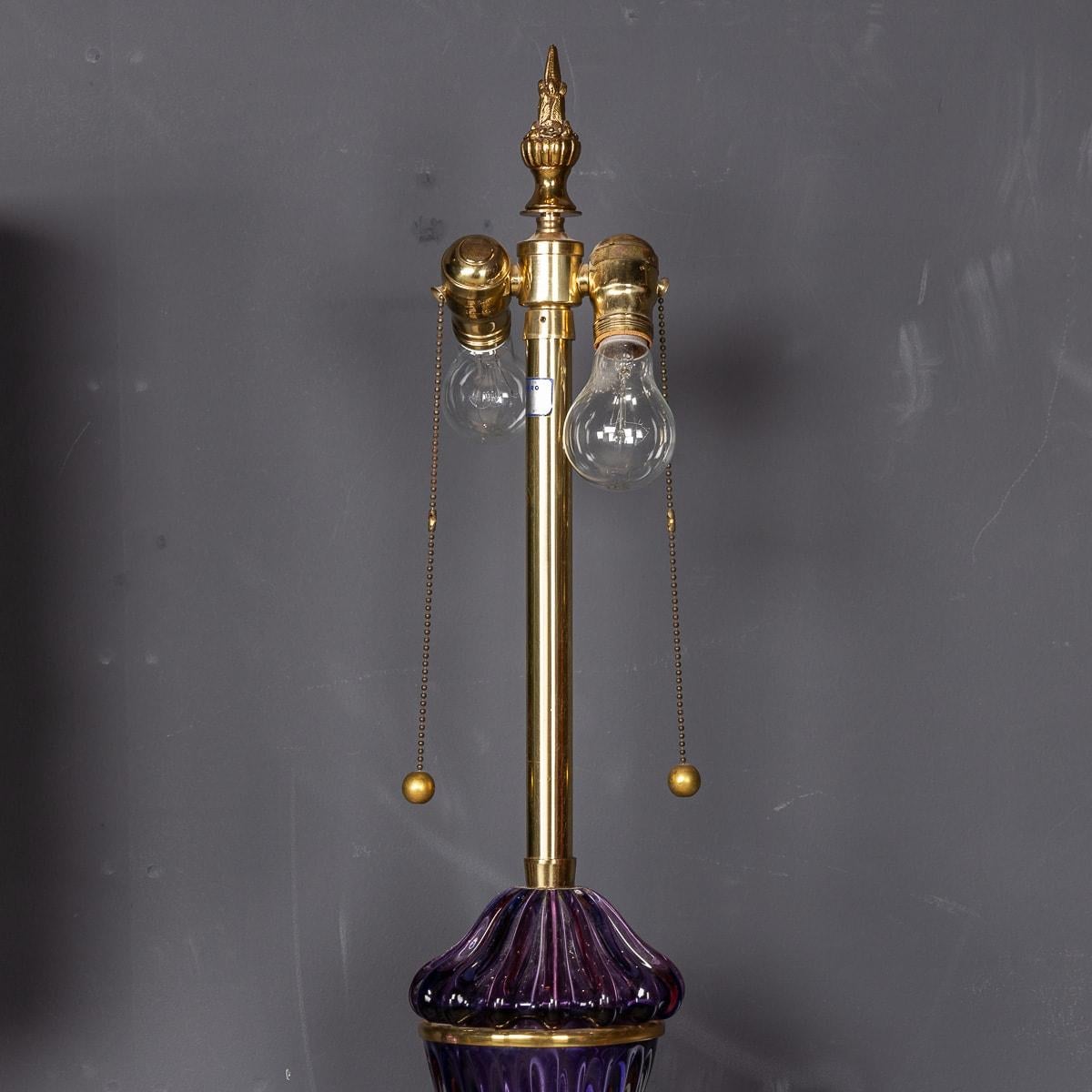Pair Of 20thC Neoclassical Murano Glass Lamps With Peacock Feather Shades c.1950 12