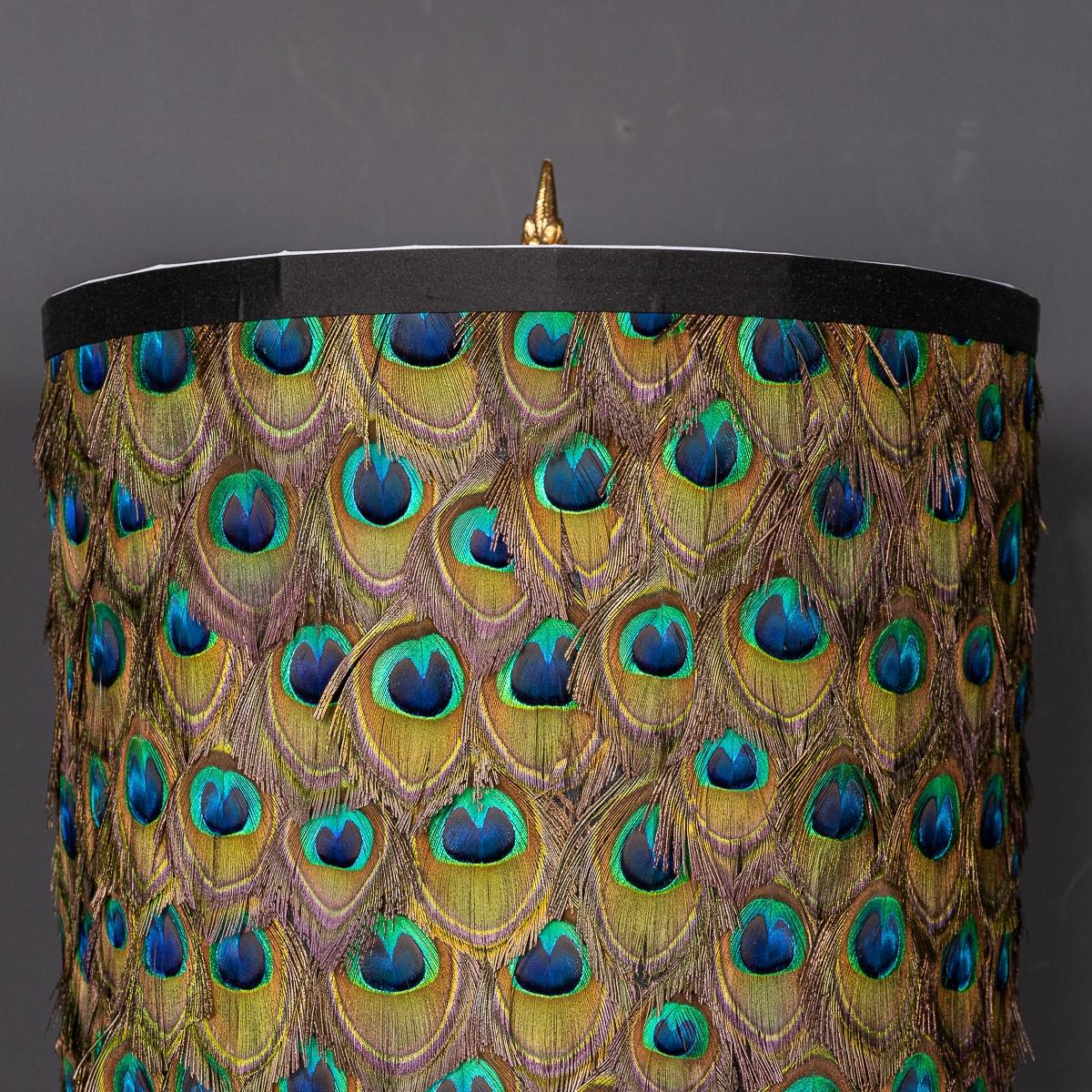 Pair Of 20thC Neoclassical Murano Glass Lamps With Peacock Feather Shades c.1950 1