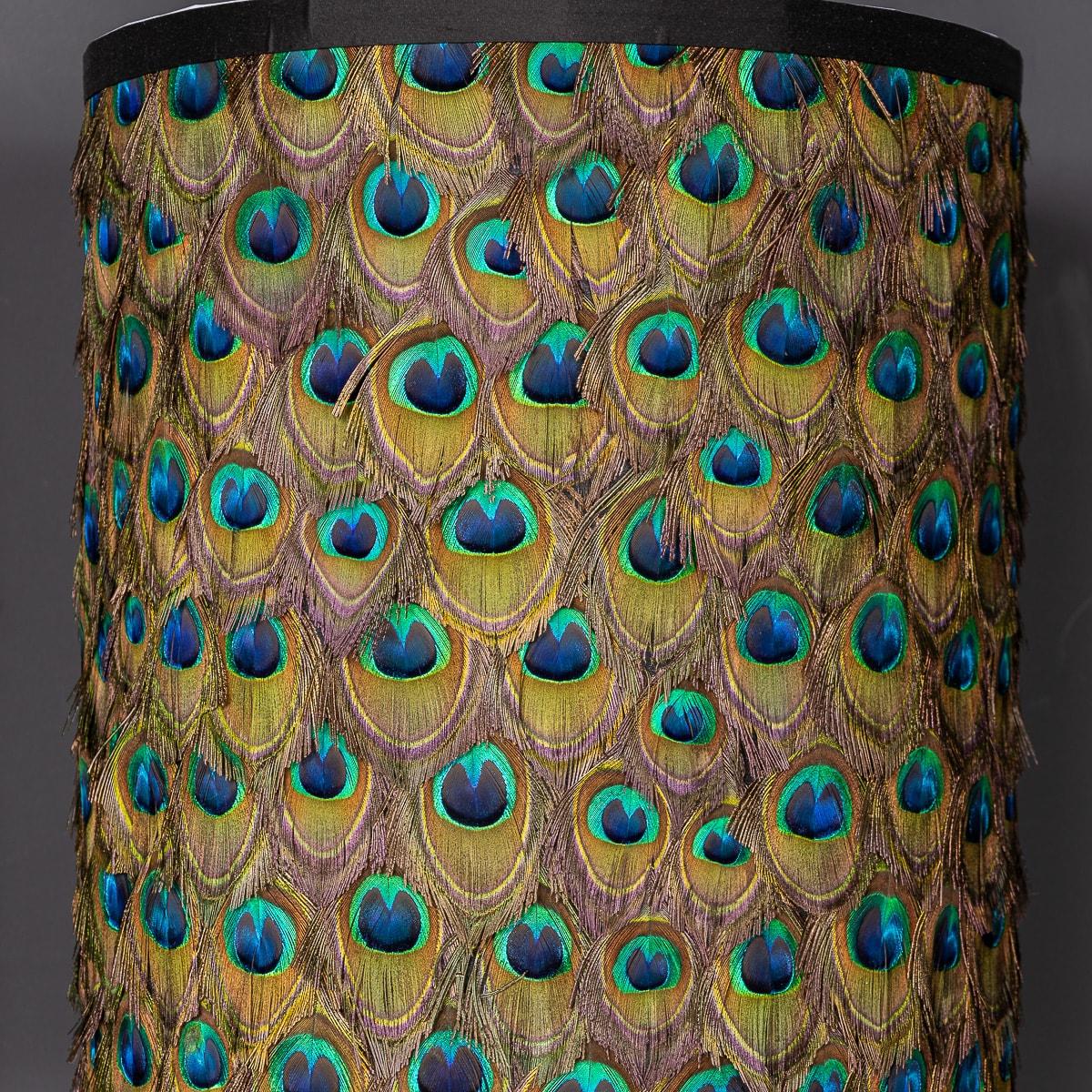 Pair Of 20thC Neoclassical Murano Glass Lamps With Peacock Feather Shades c.1950 2