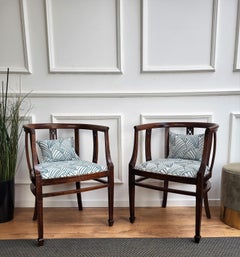 Pair of 20thCentury Italian Wooden Carved Upholstered Chairs