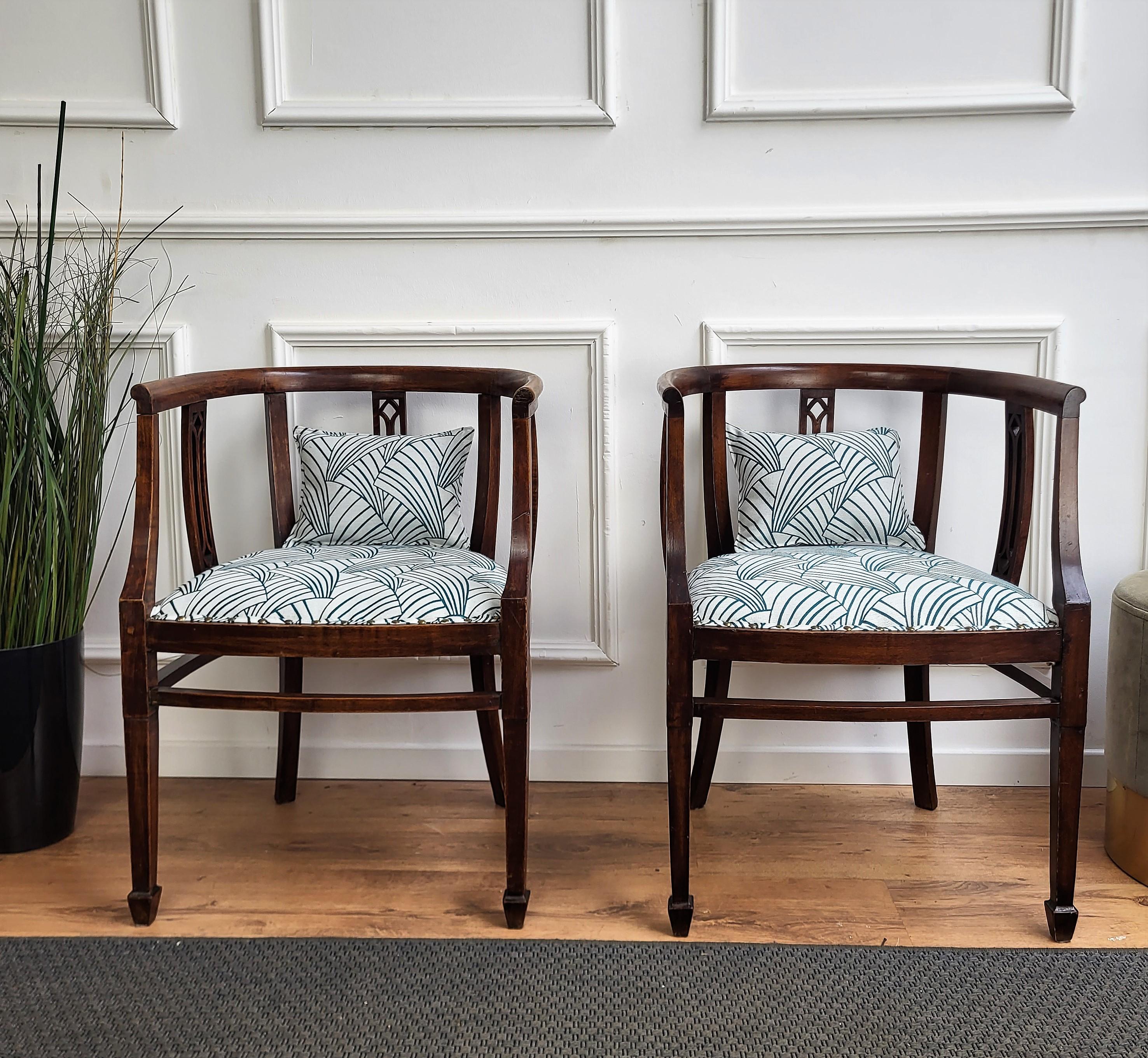 Pair of 20thCentury Italian Wooden Carved Upholstered Chairs For Sale 1