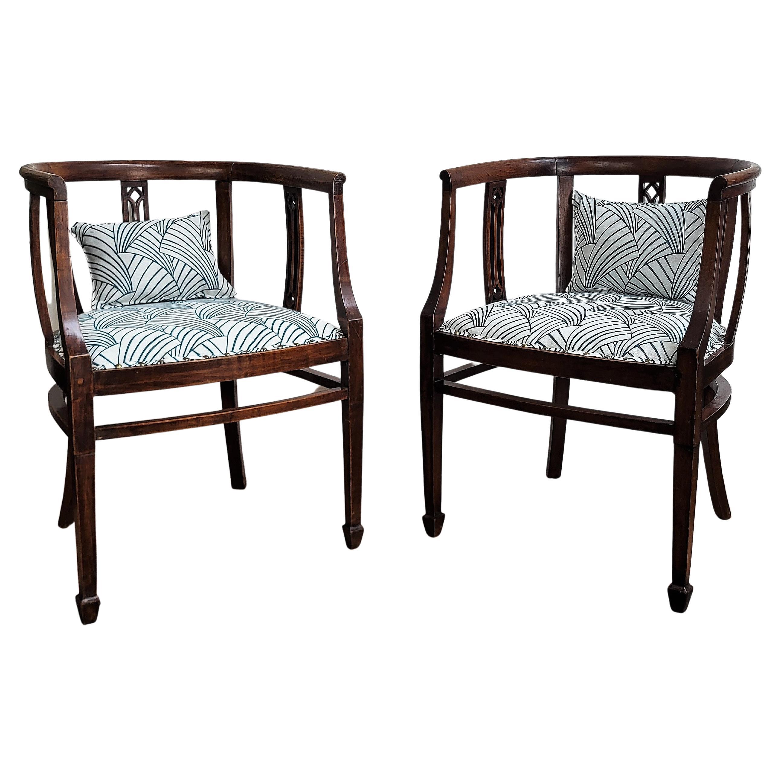 Pair of 20thCentury Italian Wooden Carved Upholstered Chairs For Sale