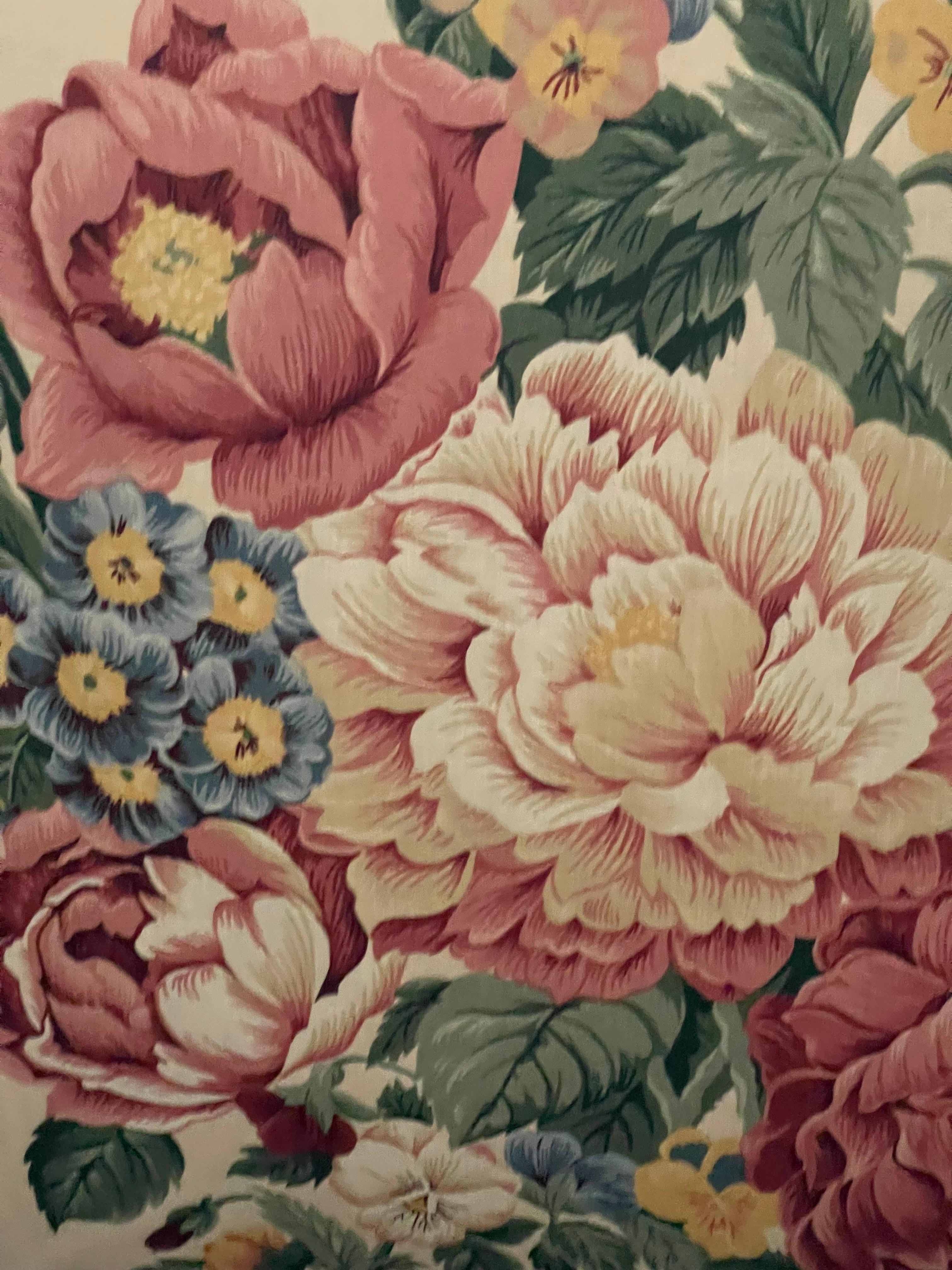 Fine XX secolo Coppia di cuscini floreali Peonia da 21