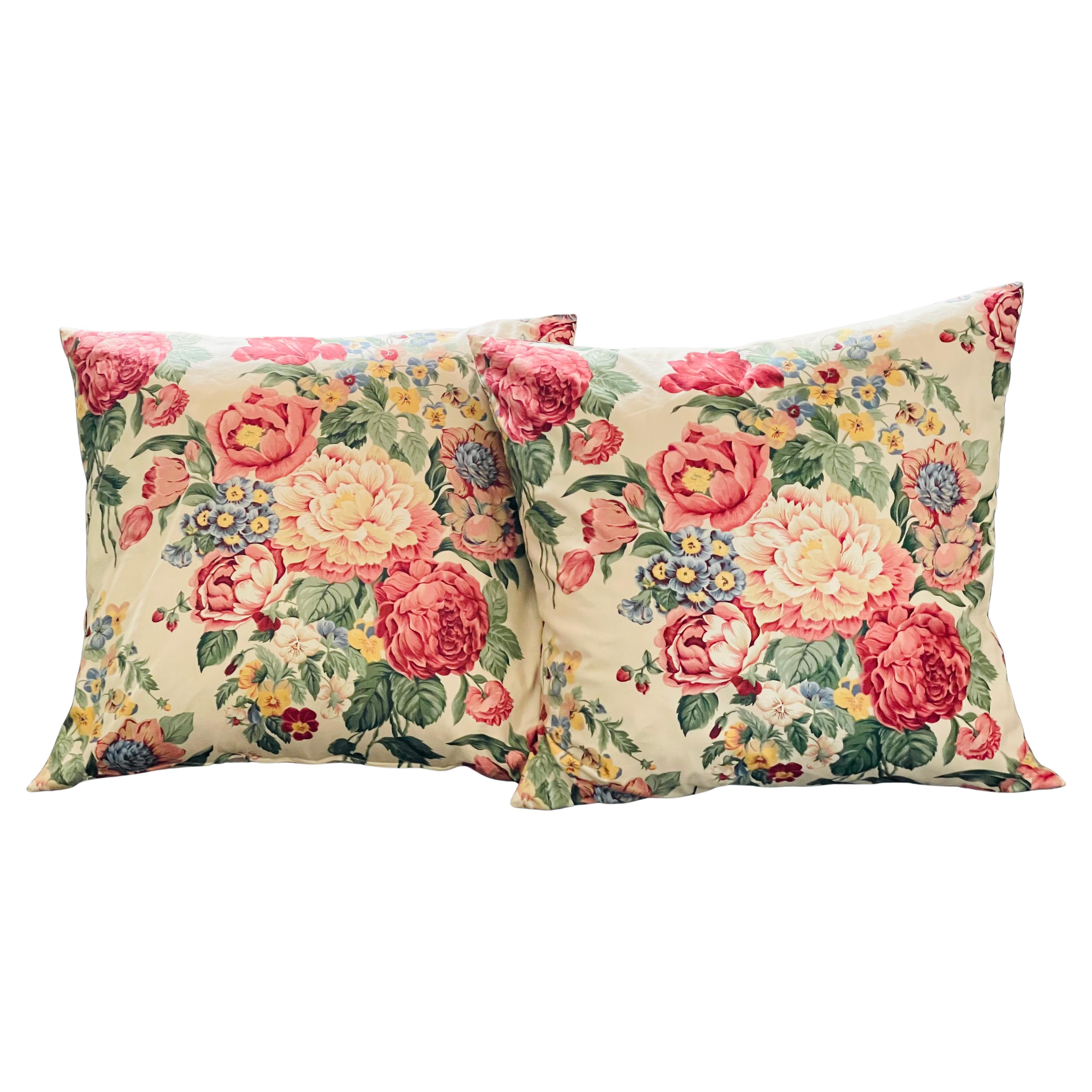 Pair of 21” Floral Peony Pillows Feather Down