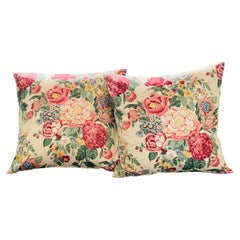 Pair of 21” Floral Peony Pillows Feather Down