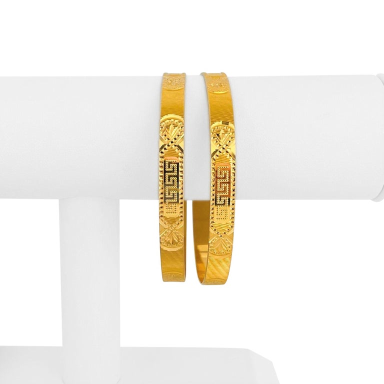 Pair of 21 Karat Yellow Gold Diamond Cut Greek Key Bangle Bracelets For ...